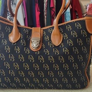 Dooney & Bourke Black and Brown Shoulder Bag with Monogram Pattern